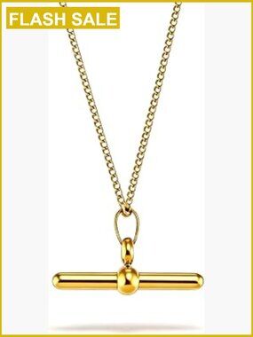 Gold T Bar Toggle Pendant Necklace Modern Minimalist Short Chain Lobster Clasp